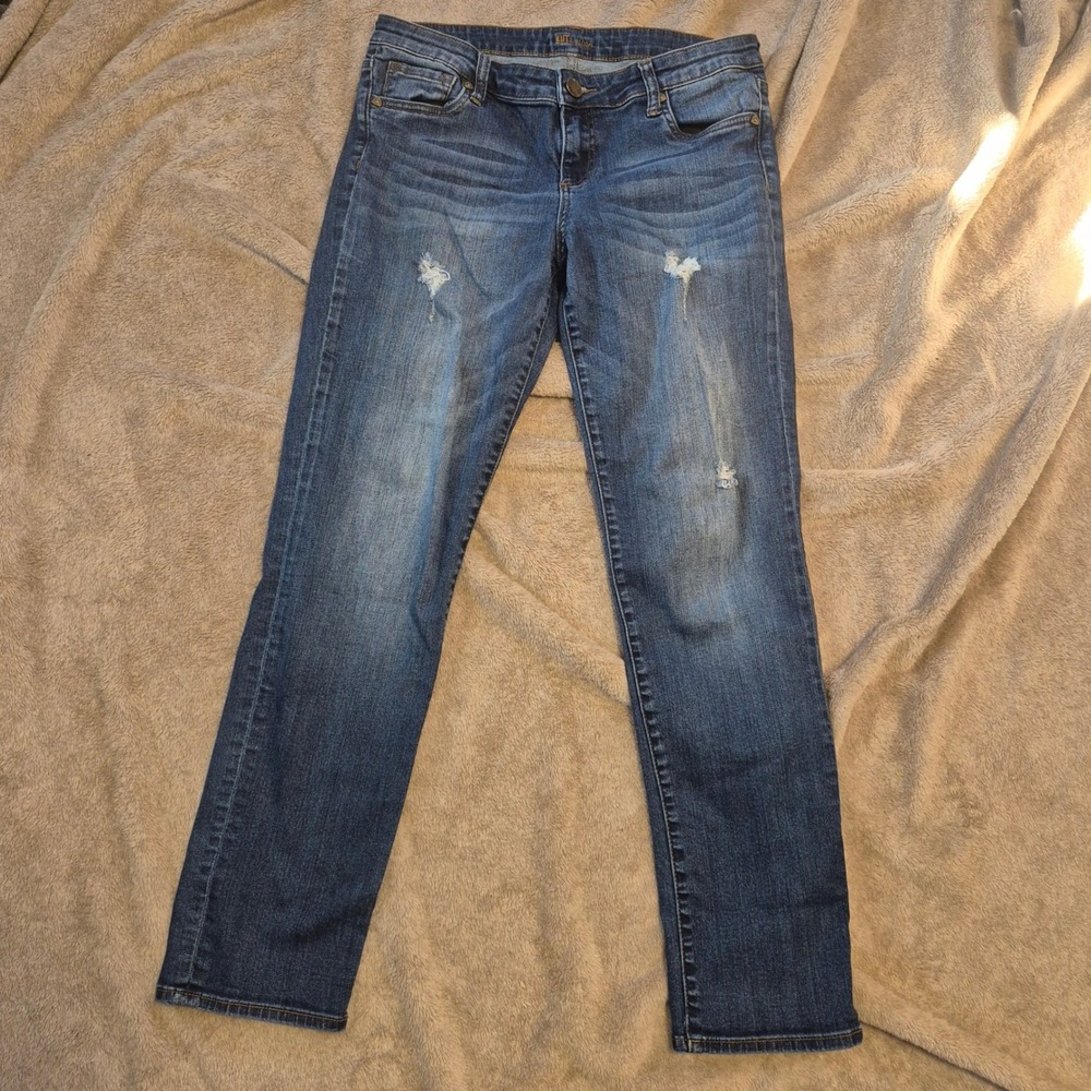 Kut from the Kloth Distressed Boyfriend Jeans Blue Wash KP176MB8 Size 8